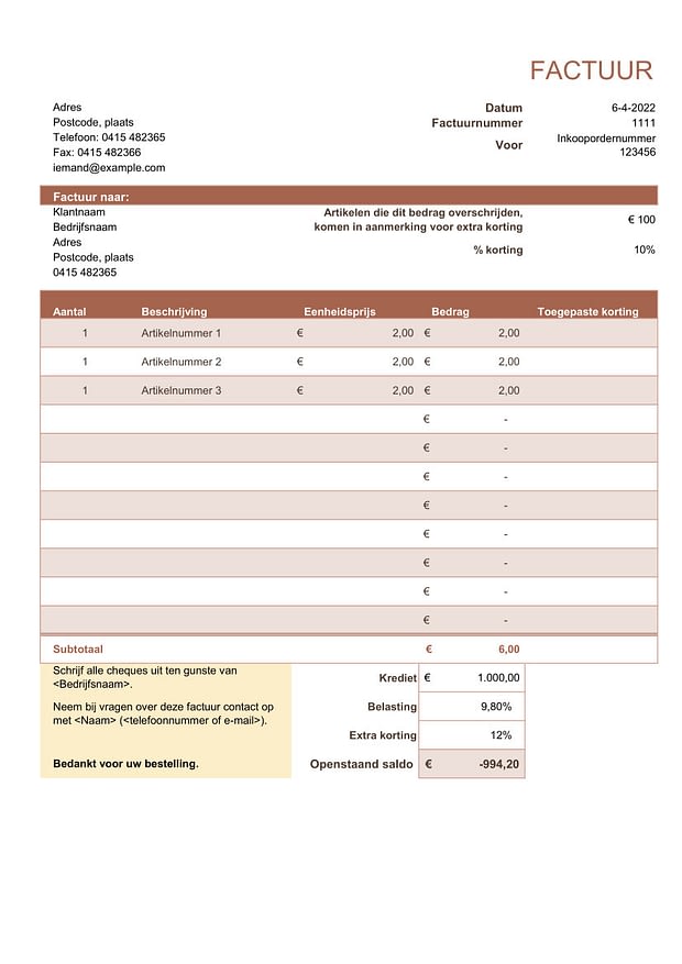 voorbeeld verkoopfactuur excel